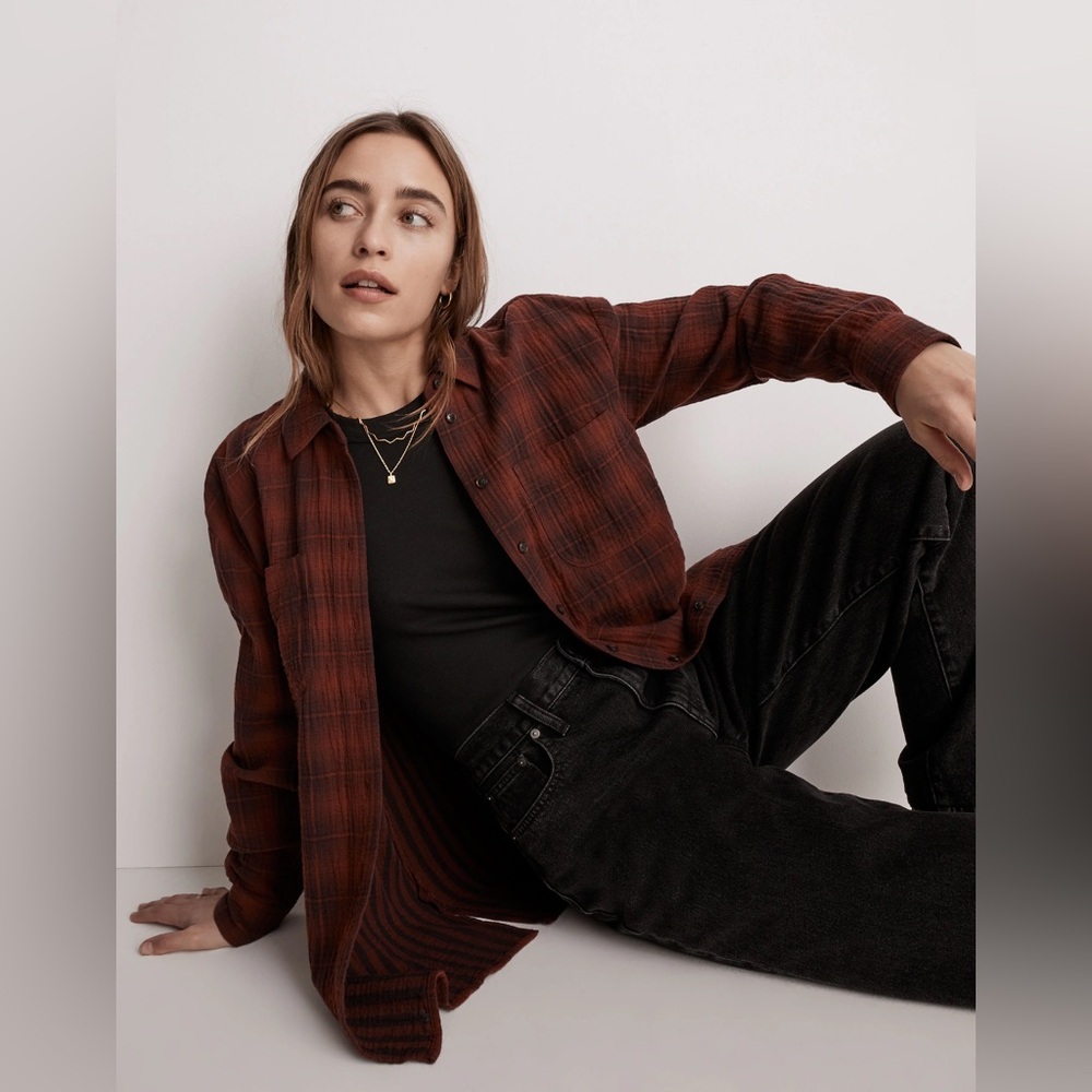 Madewell Oversized Flannel Button Down Shirt in Burnished Mahogany - Picture 4 of 7
